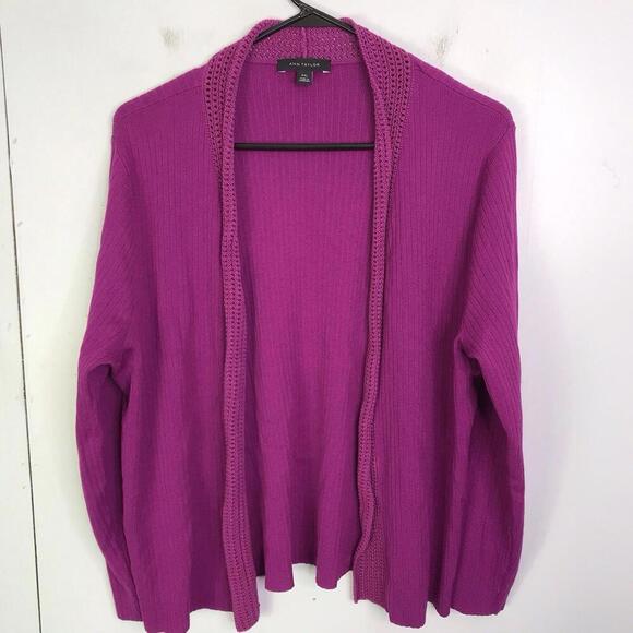 Ann Taylor Sweaters - Ann Taylor Cardigan Sweater Womens XXL Crochet Open Deep Purple Corpcore